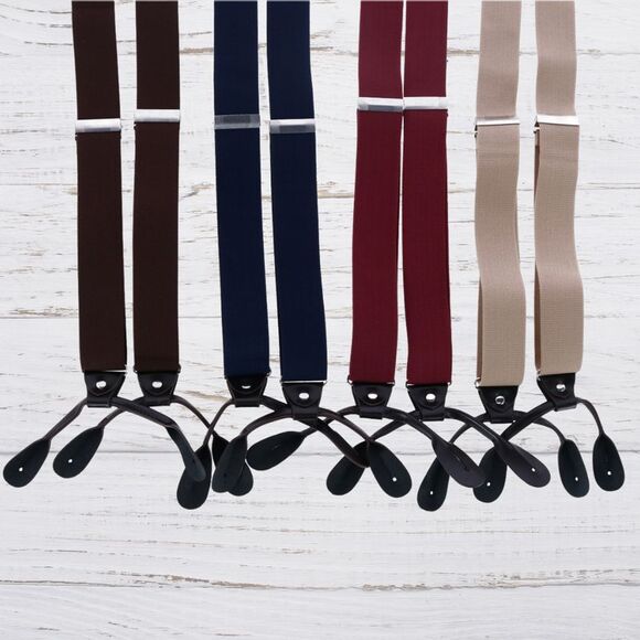 CTM Men's 1.375 Inch Wide Solid Color Y-Back Button-End Suspenders - Picture 5 of 5